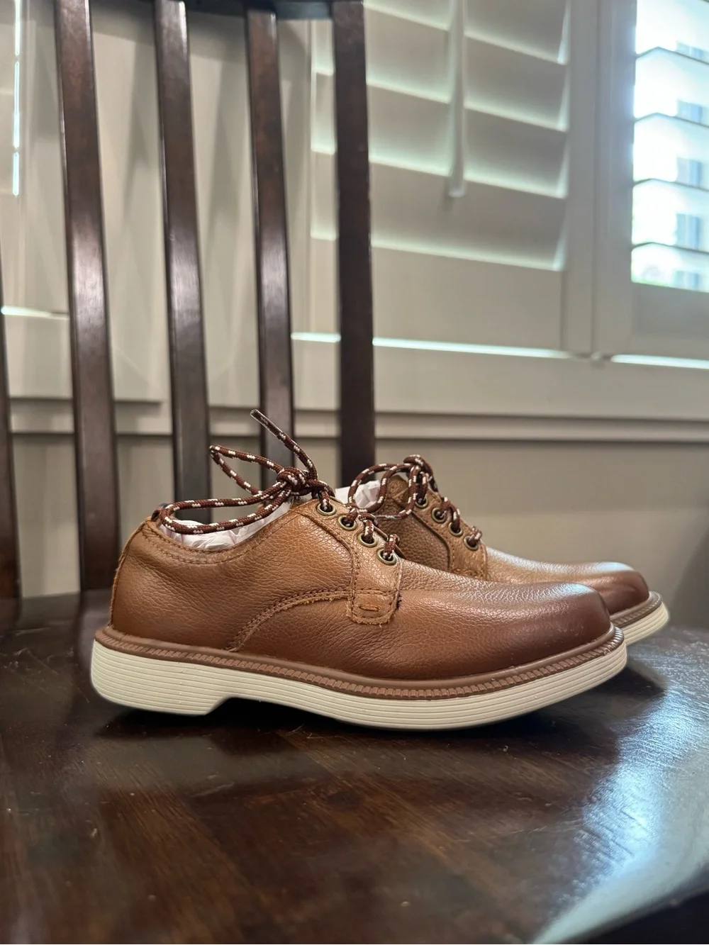 Florsheim Kids Tan Brown Leather Lace-Up Dress Shoes